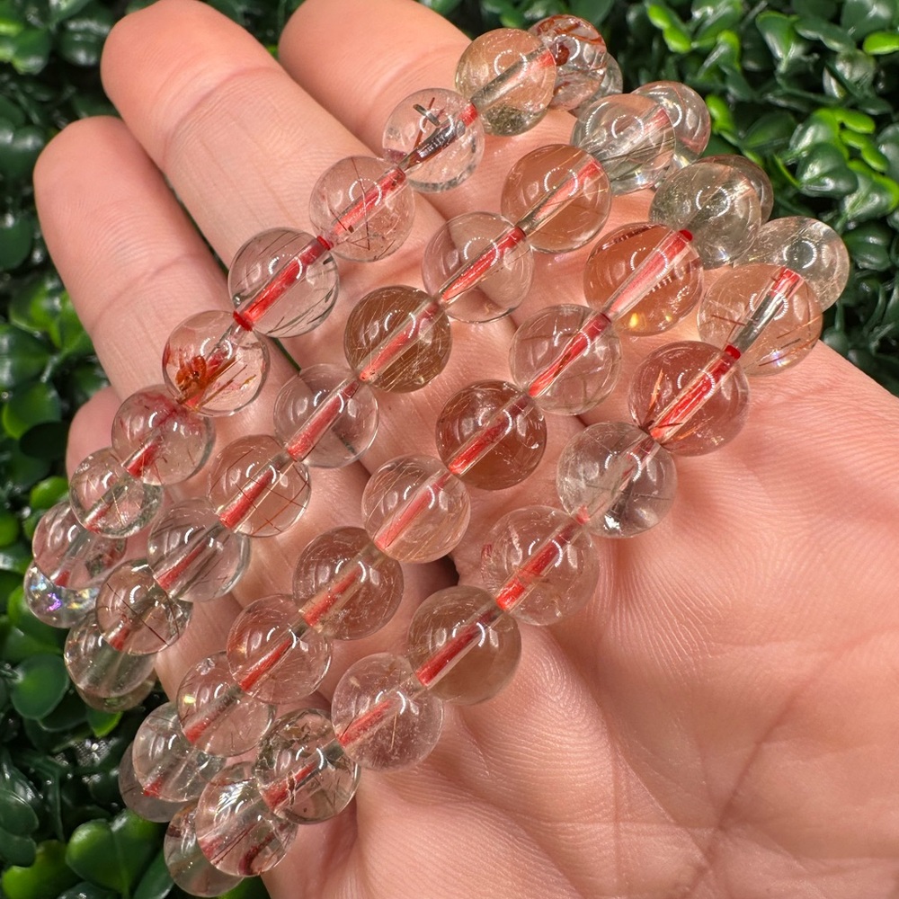9mm Copper & Gold Rutilated Quartz Beaded Bracelet